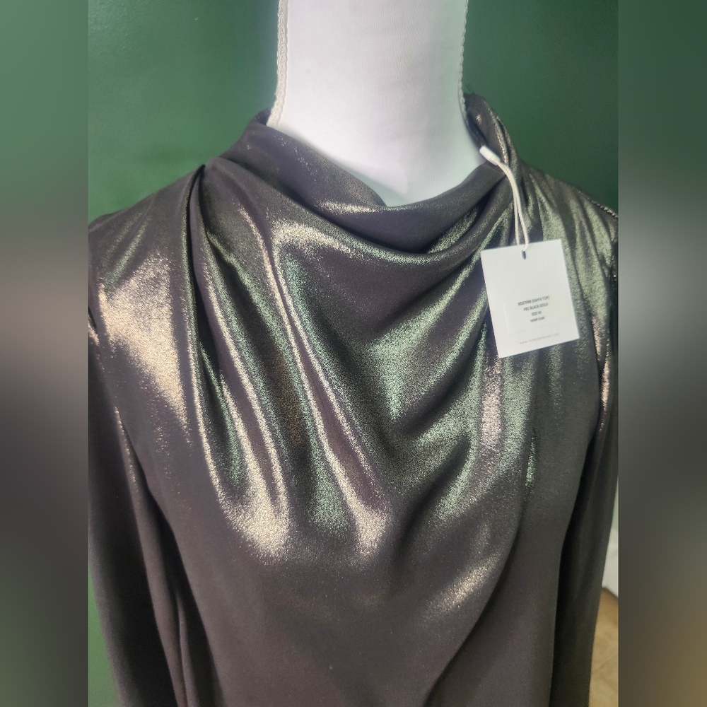 Lavender Brown Metallic Silver Long Sleeve Blouse - Picture 2 of 9